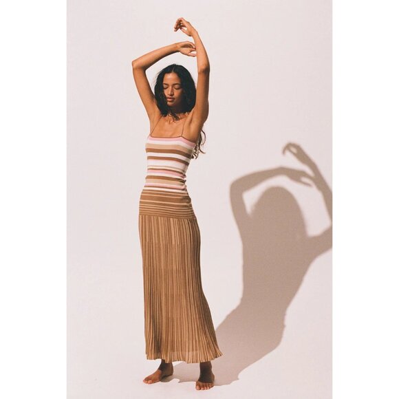 FAITHFULL THE BRAND Esenia Knit Dress in Puce Sepia Stripe Small New Womens Maxi - Picture 12 of 16